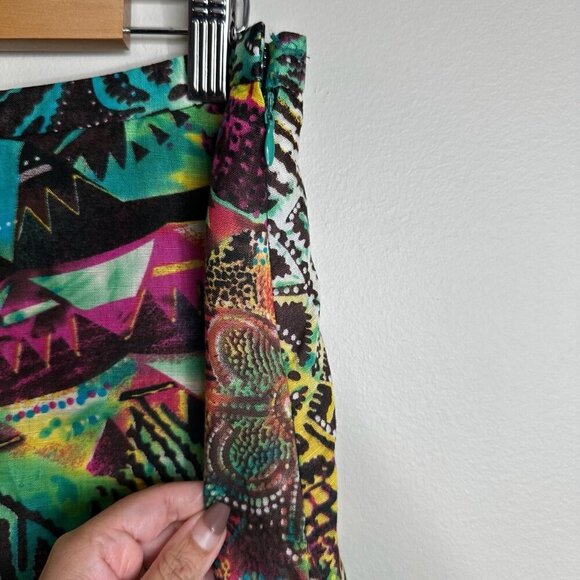 WD NY Skirt Sz 12 Colorful Astract Gold Pailettes Cotton Linen A Line Artsy Boho - Picture 4 of 9
